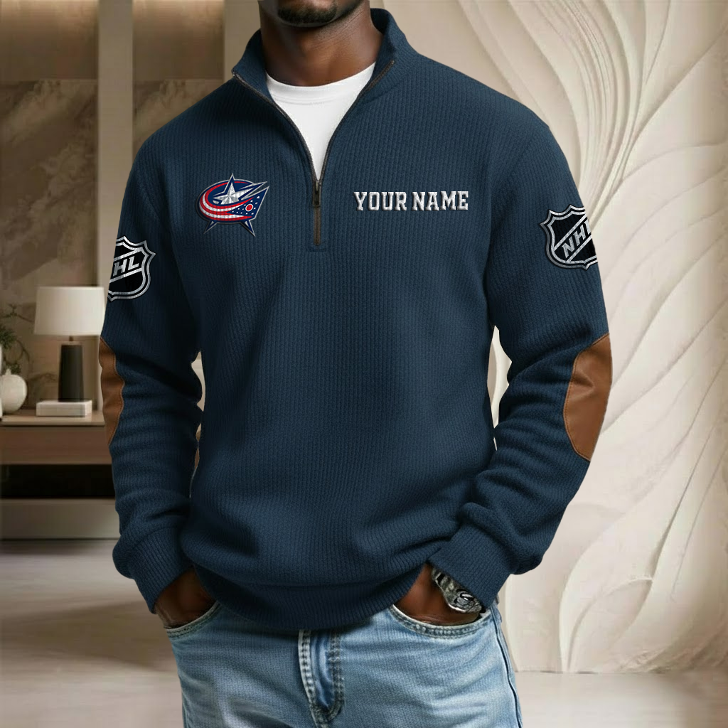 NHL x CBJ Custom Name Stand Collar Half-zip Sweatshirt HLP HLPHUONG