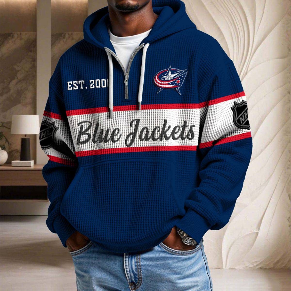 NHL x CBJ EST Waffle Half Zip Hoodie HLP HLPHUONG