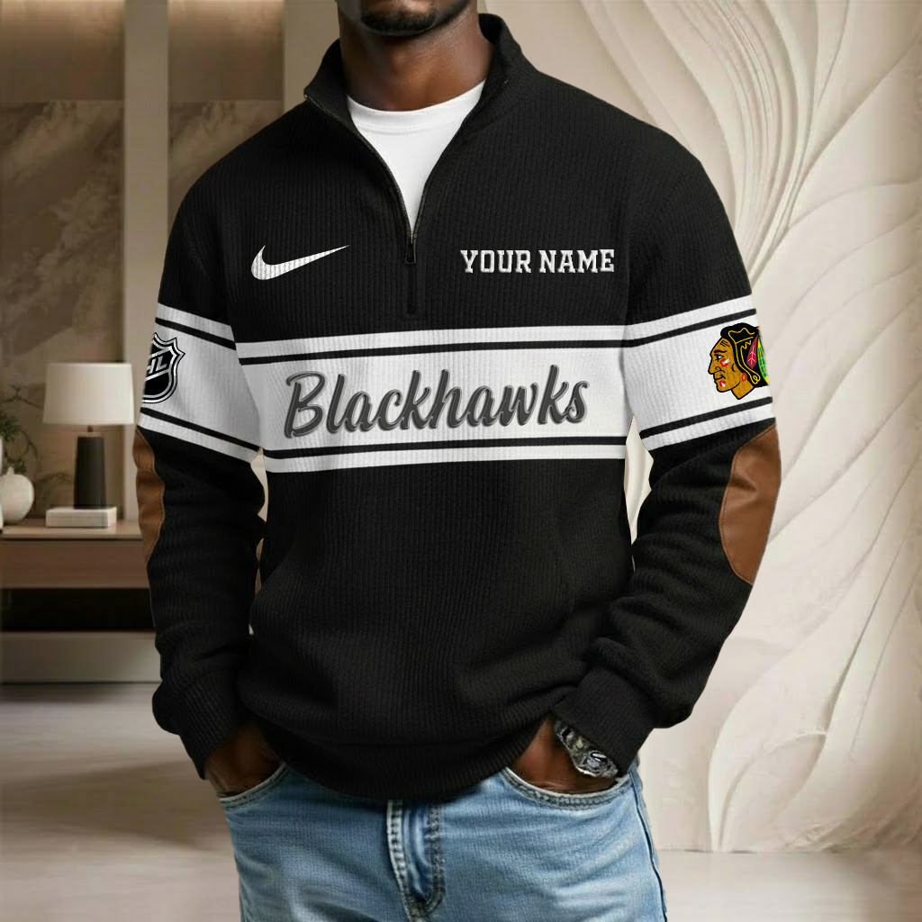 NHL x CHI Custom Name Stand Collar Half-zip Sweatshirt HLP HLPHUONG