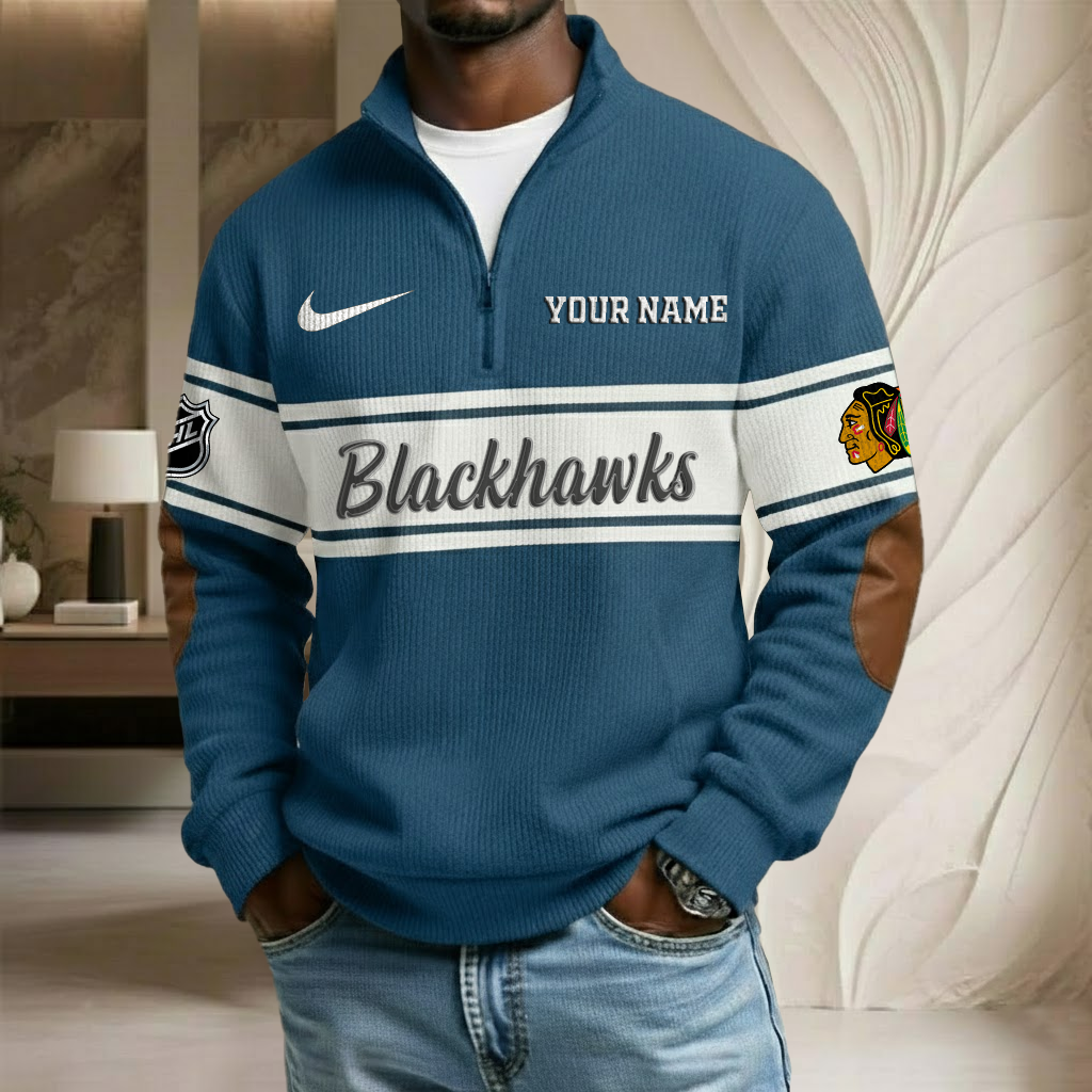 NHL x CHI Custom Name Stand Collar Half-zip Sweatshirt HLP HLPHUONG