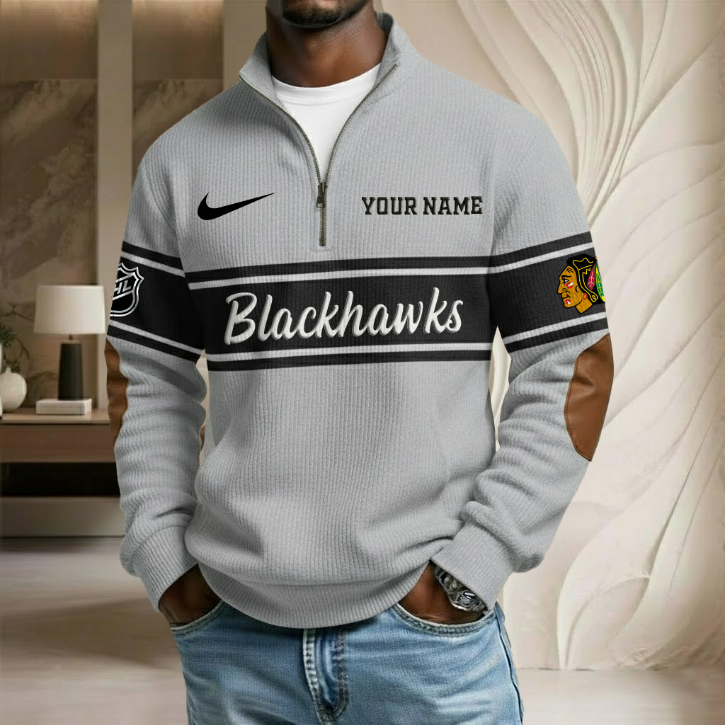NHL x CHI Custom Name Stand Collar Half-zip Sweatshirt HLP HLPHUONG