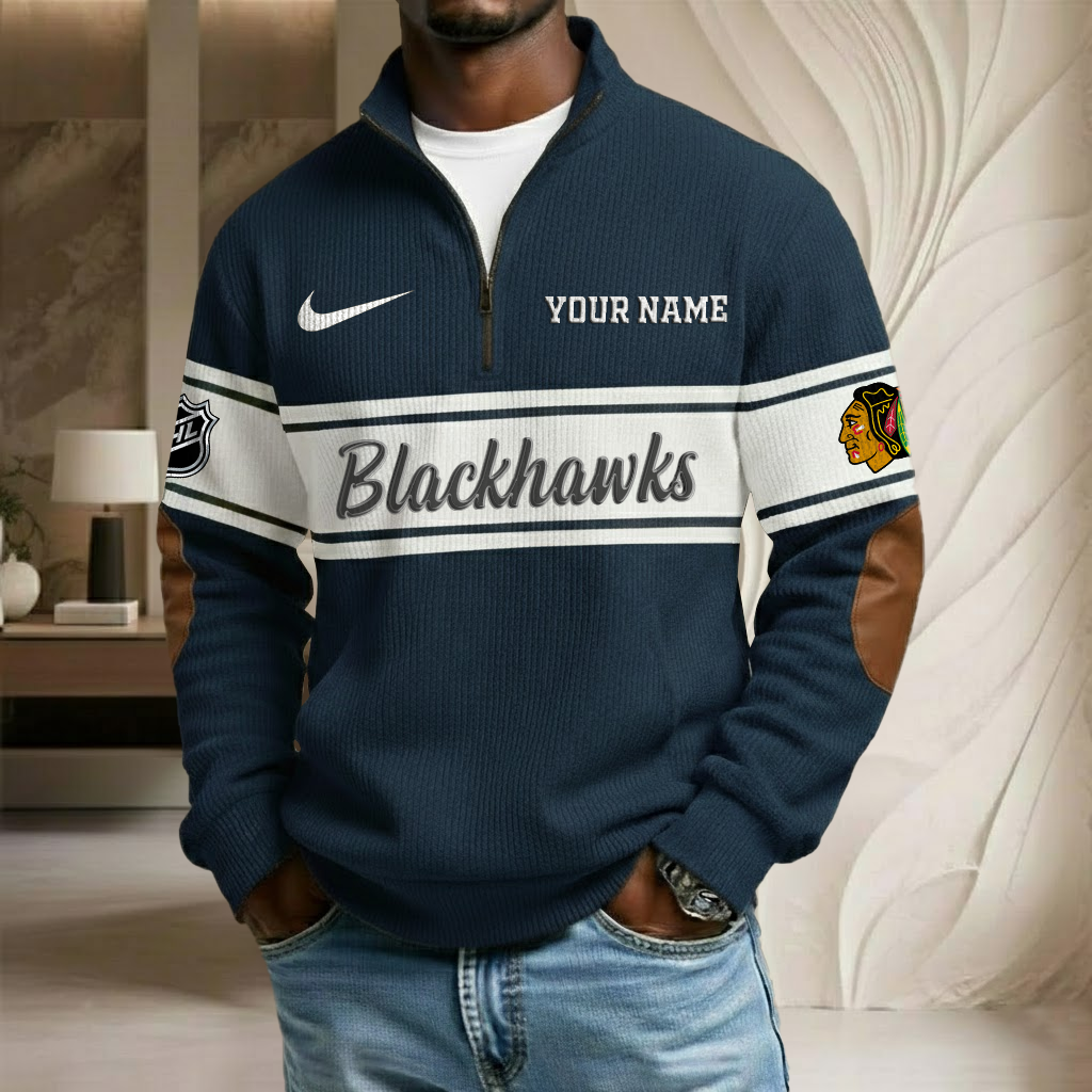 NHL x CHI Custom Name Stand Collar Half-zip Sweatshirt HLP HLPHUONG