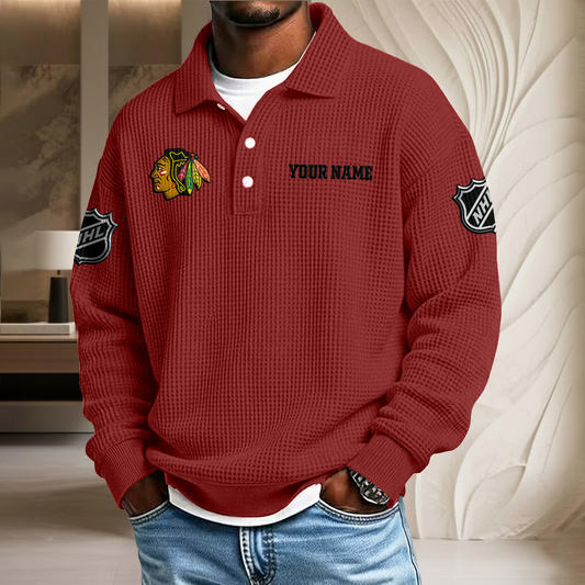 NHL x CHI Custom Name Waffle Three Button Lapel Polo HLP HLPHUONG