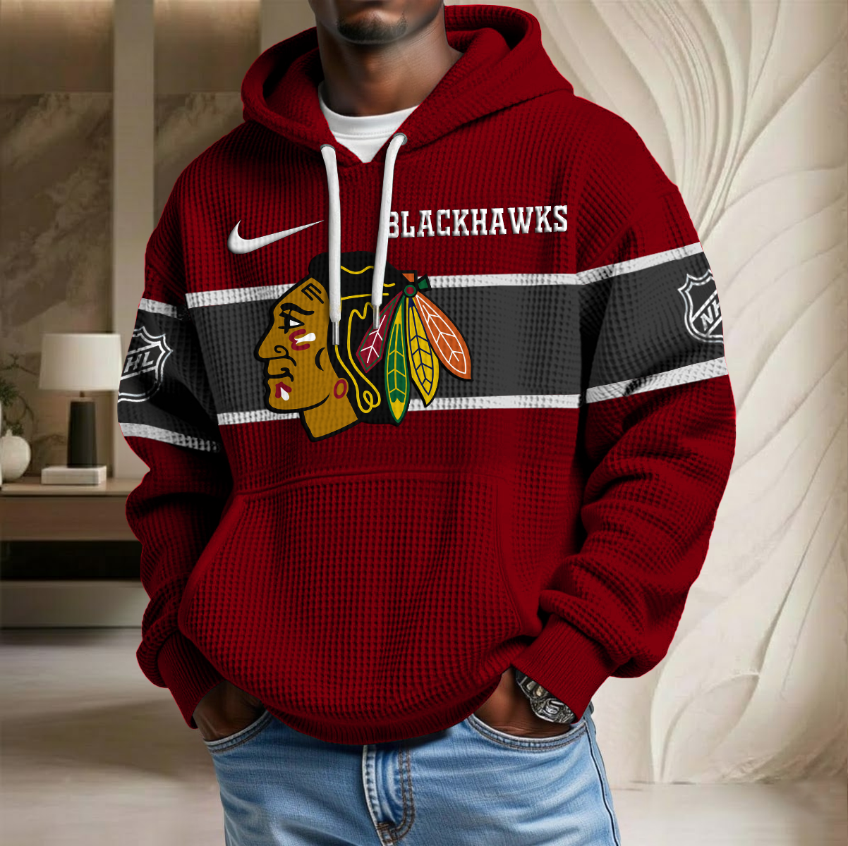 NHL x CHI Hockey Waffle Hoodie HLP HLPHUONG