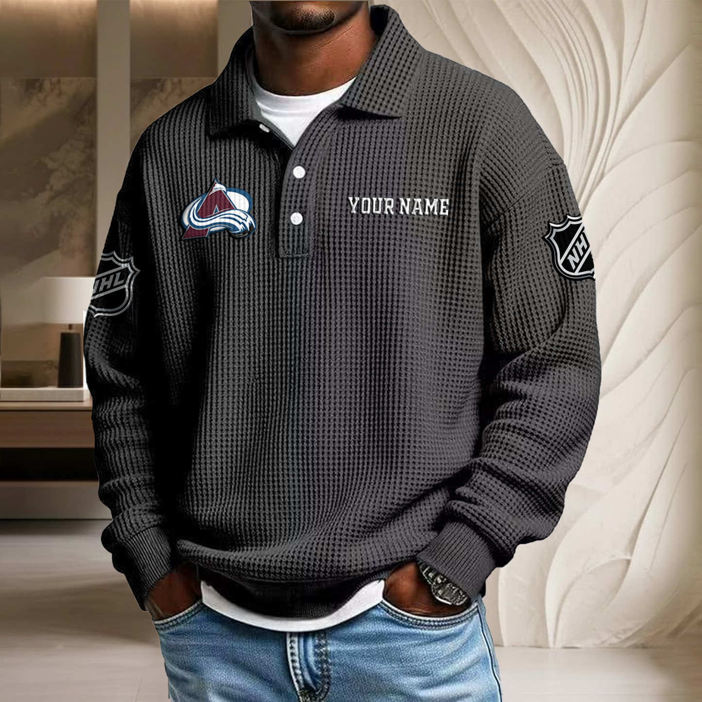 NHL x COL Custom Name Waffle Three Button Lapel Polo HLP HLPHUONG