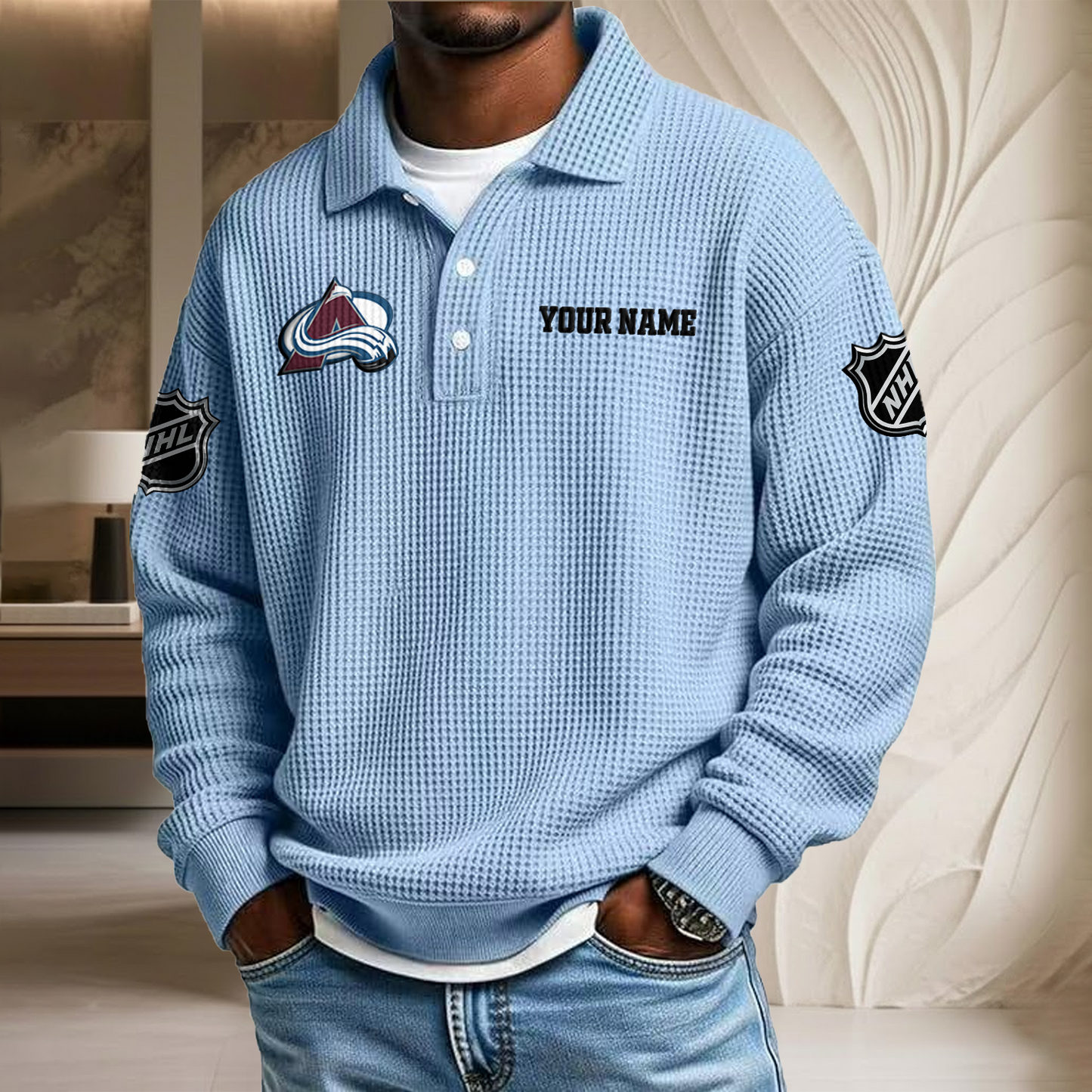 NHL x COL Custom Name Waffle Three Button Lapel Polo HLP HLPHUONG