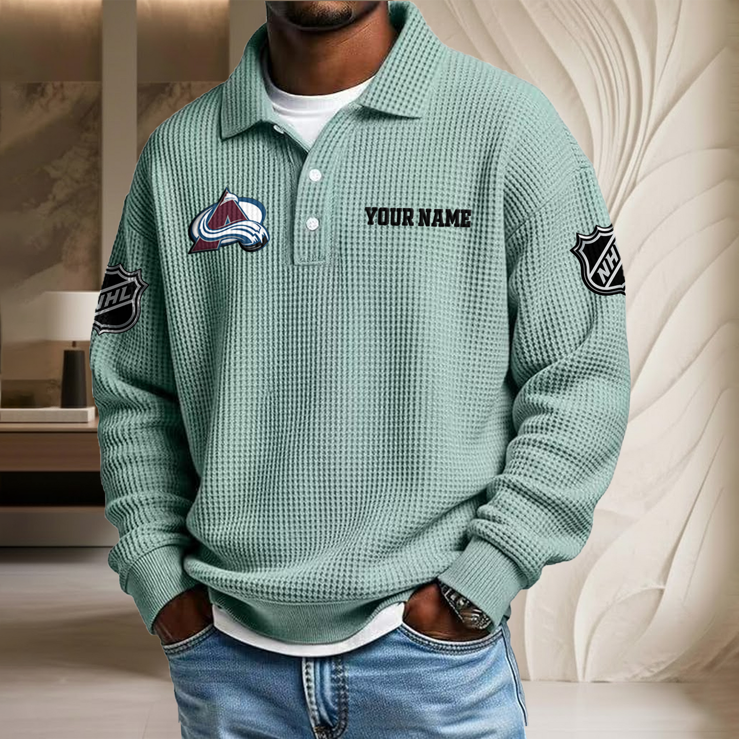 NHL x COL Custom Name Waffle Three Button Lapel Polo HLP HLPHUONG