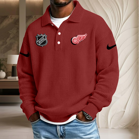 NHL x DET Waffle Three Button Lapel Polo HLP HLPHUONG