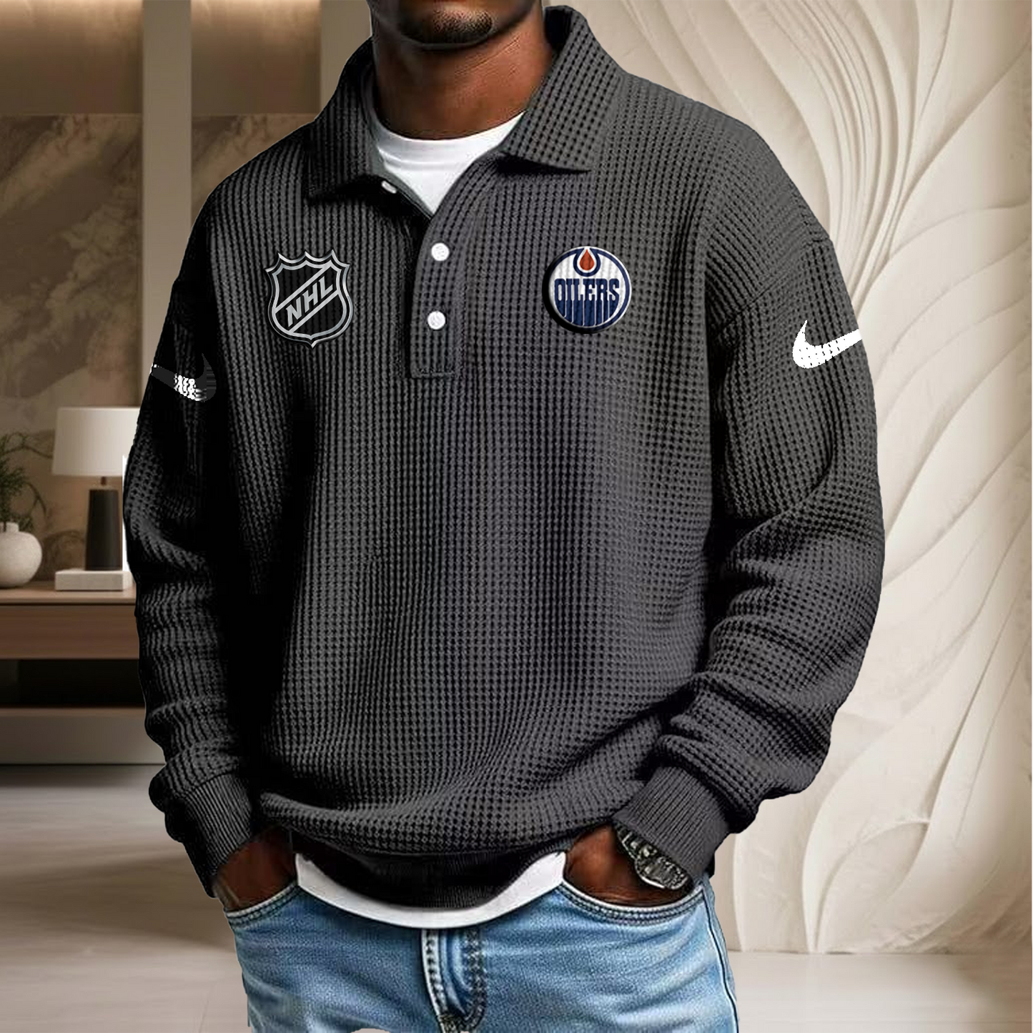 NHL x EDM Waffle Three Button Lapel Polo HLP HLPHUONG