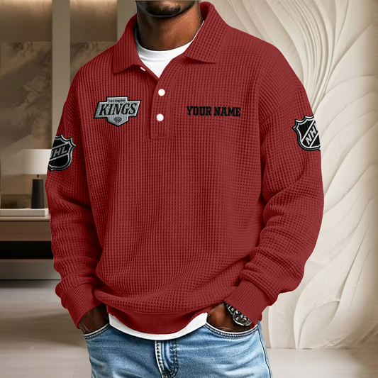 NHL x LAK Custom Name Waffle Three Button Lapel Polo HLP HLPHUONG