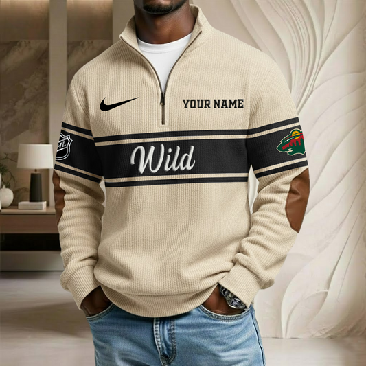 NHL x MIN Custom Name Stand Collar Half-zip Sweatshirt HLP HLPHUONG