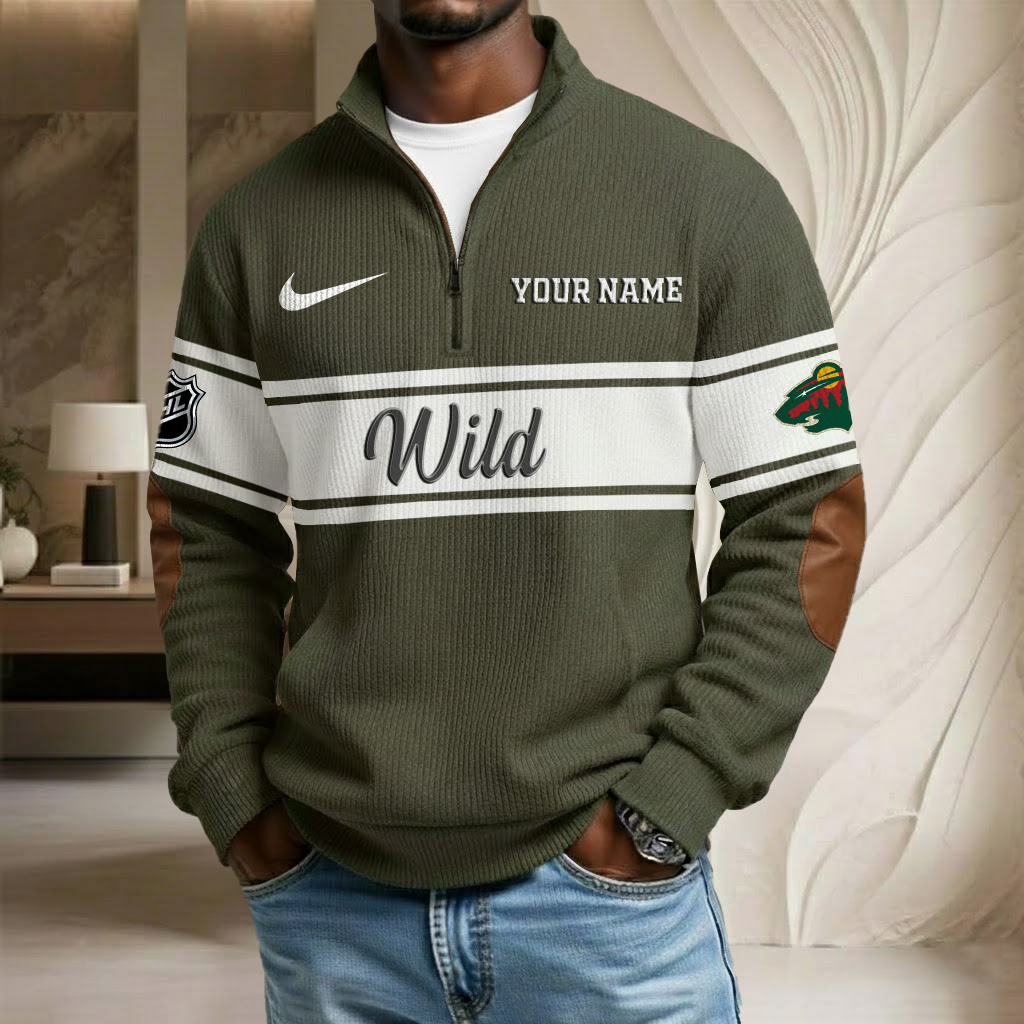 NHL x MIN Custom Name Stand Collar Half-zip Sweatshirt HLP HLPHUONG