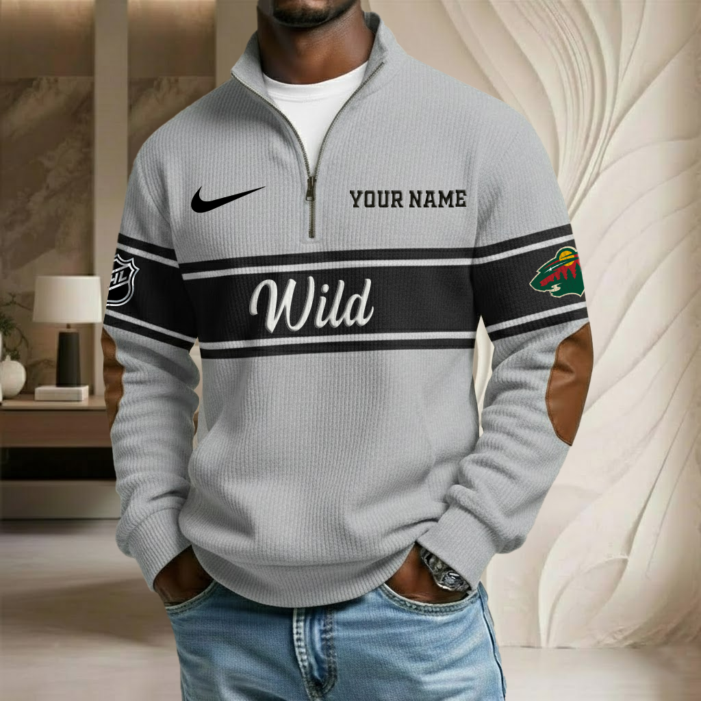 NHL x MIN Custom Name Stand Collar Half-zip Sweatshirt HLP HLPHUONG