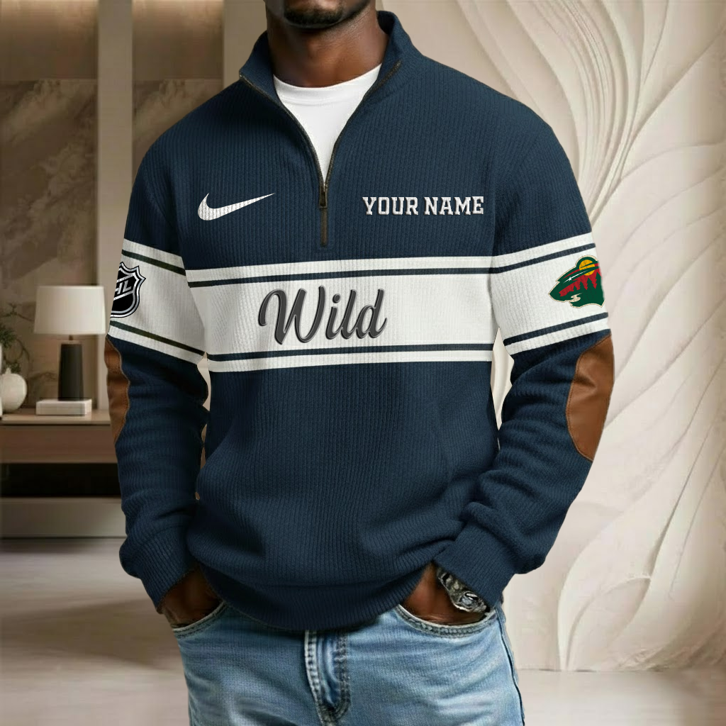 NHL x MIN Custom Name Stand Collar Half-zip Sweatshirt HLP HLPHUONG