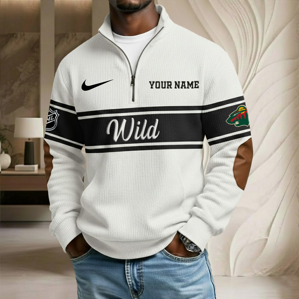 NHL x MIN Custom Name Stand Collar Half-zip Sweatshirt HLP HLPHUONG