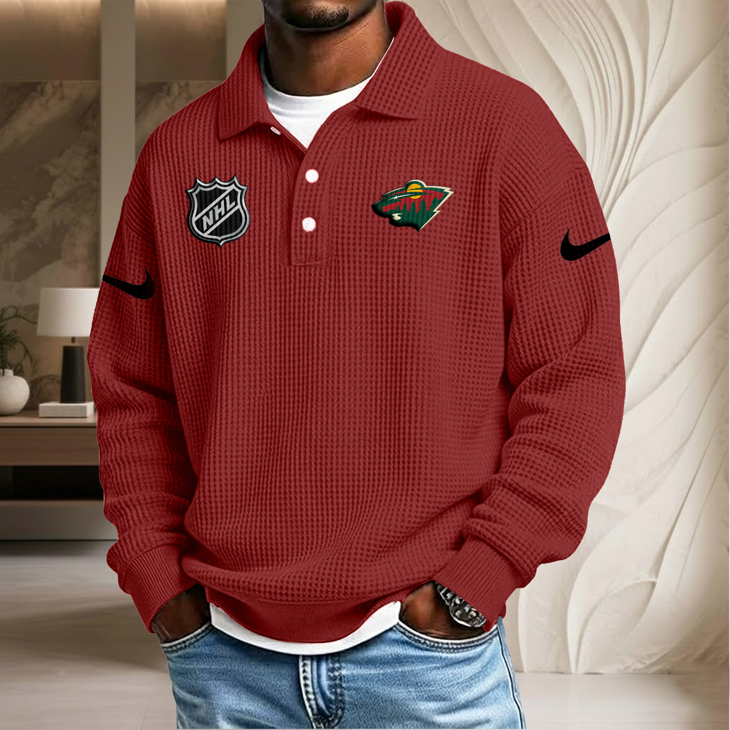 NHL x MIN Waffle Three Button Lapel Polo HLP HLPHUONG