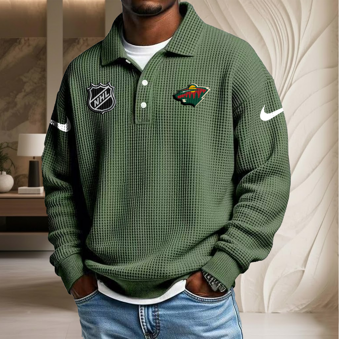 NHL x MIN Waffle Three Button Lapel Polo HLP HLPHUONG