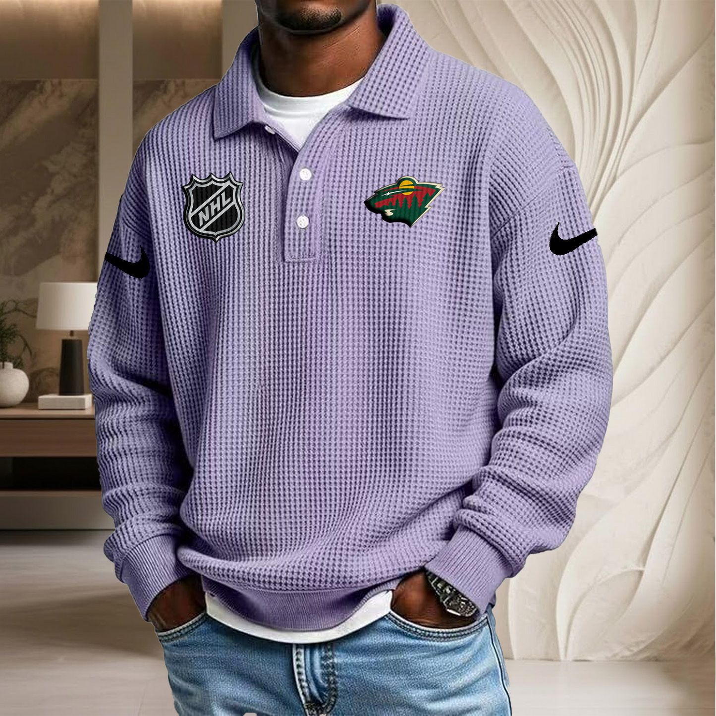 NHL x MIN Waffle Three Button Lapel Polo HLP HLPHUONG