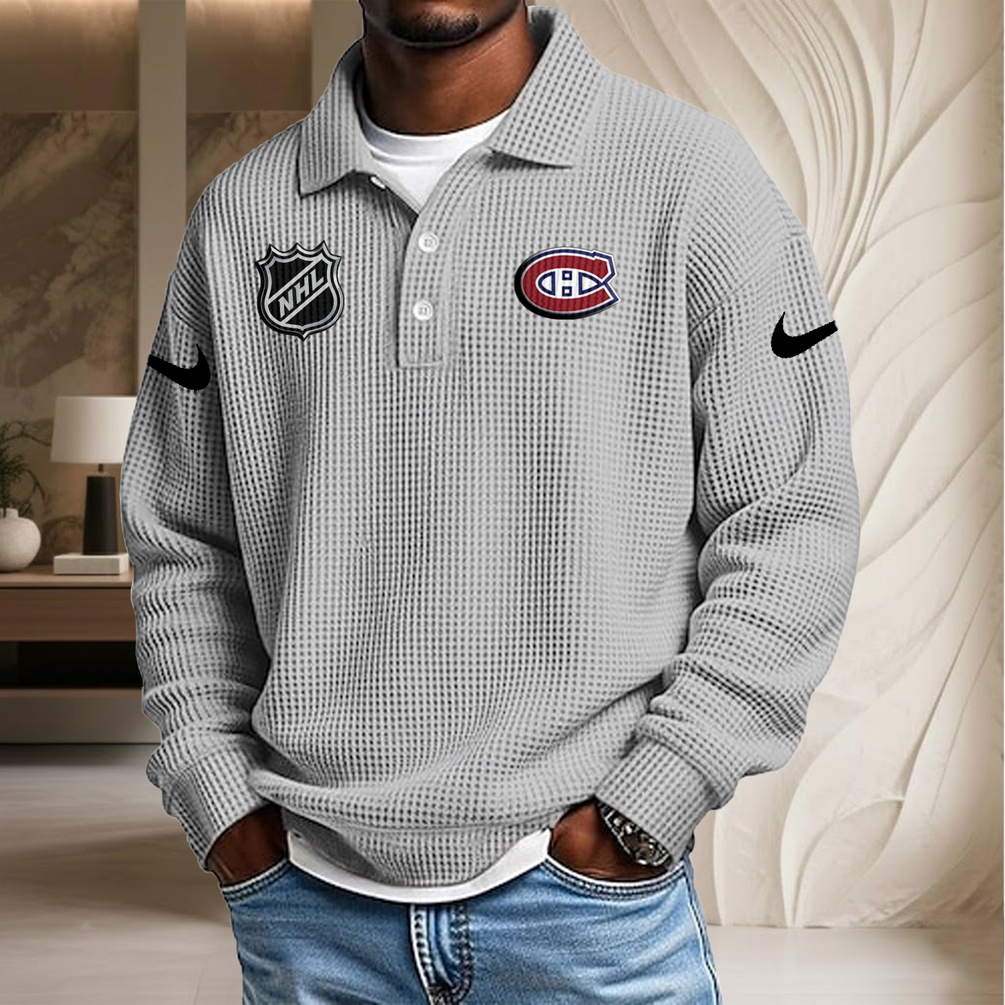 NHL x MON Waffle Three Button Lapel Polo HLP HLPHUONG