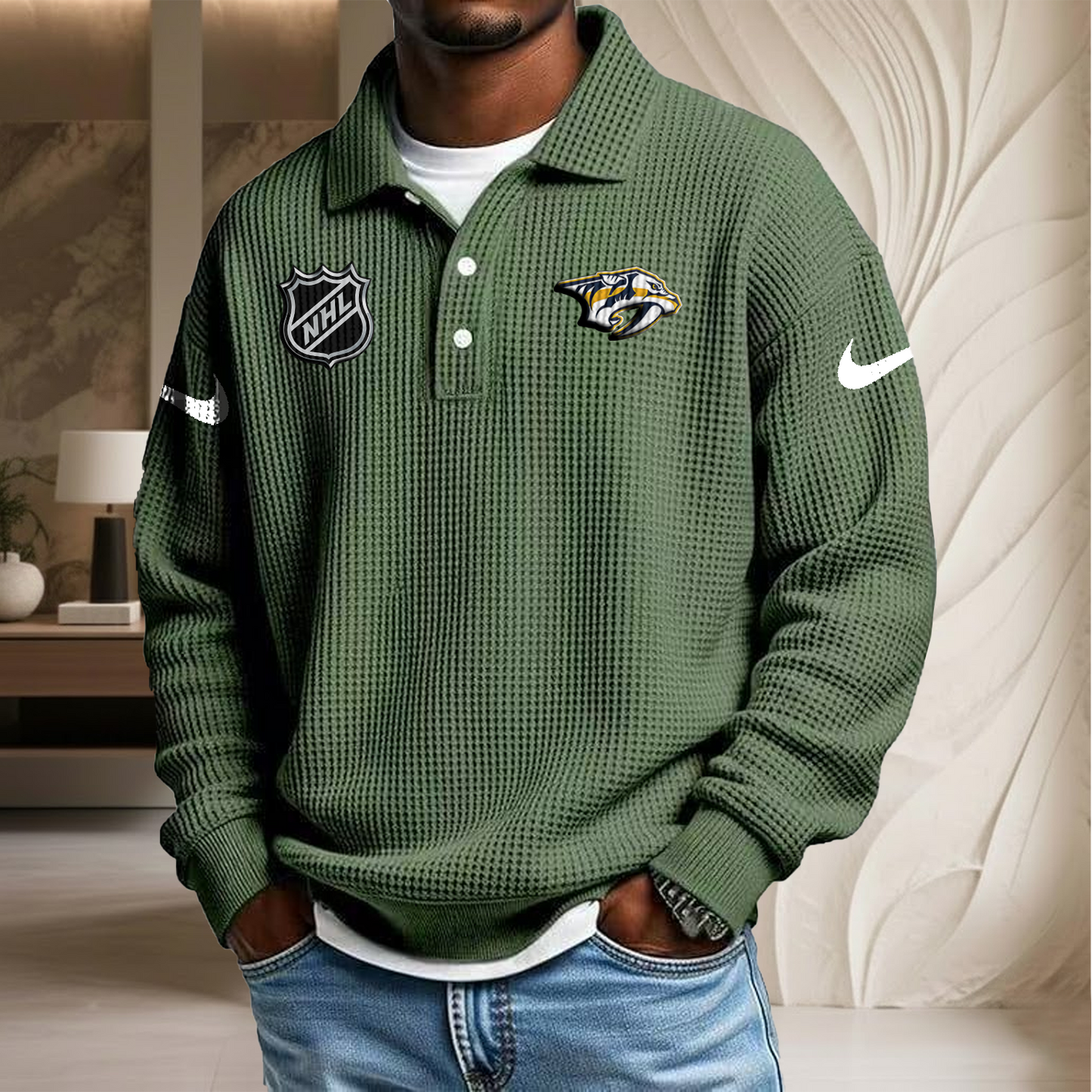 NHL x NAS Waffle Three Button Lapel Polo HLP HLPHUONG