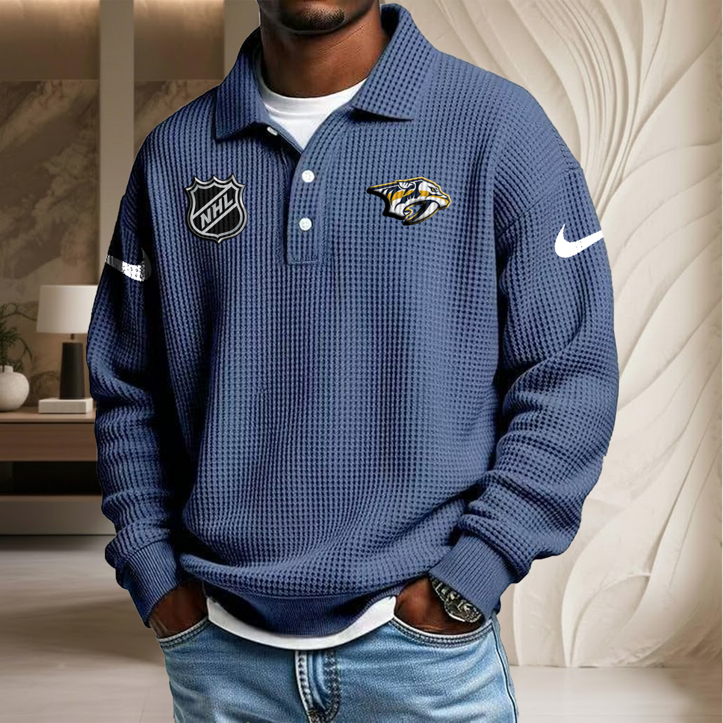 NHL x NAS Waffle Three Button Lapel Polo HLP HLPHUONG