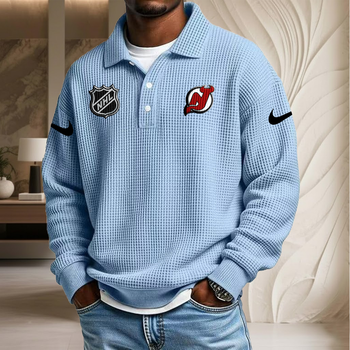 NHL x NJ Waffle Three Button Lapel Polo HLP HLPHUONG