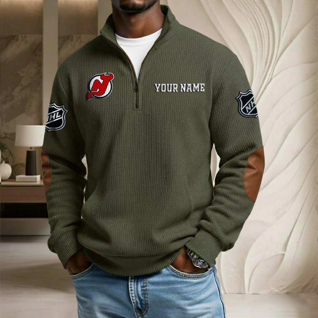 NHL x NJD Custom Name Stand Collar Half-zip Sweatshirt HLP HLPHUONG