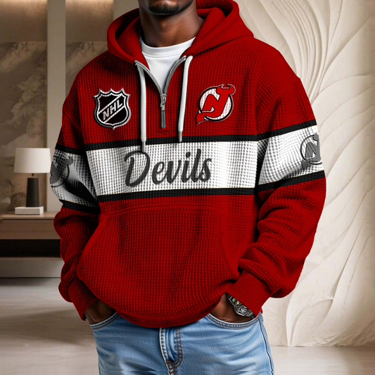 NHL x NJD Hockey Team Waffle Half Zip Hoodie HLP HLPHUONG