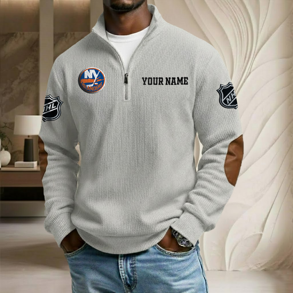 NHL x NYI Custom Name Stand Collar Half-zip Sweatshirt HLP HLPHUONG