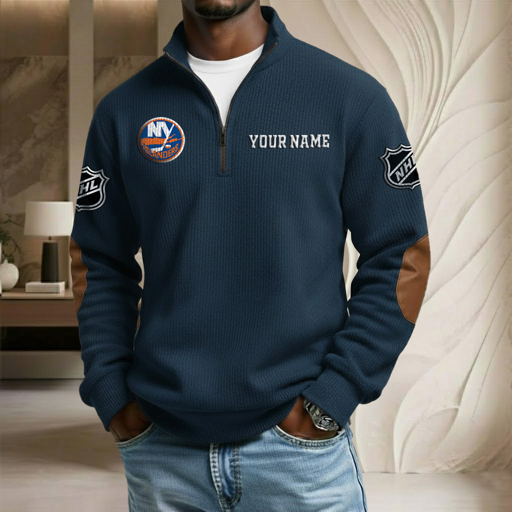 NHL x NYI Custom Name Stand Collar Half-zip Sweatshirt HLP HLPHUONG