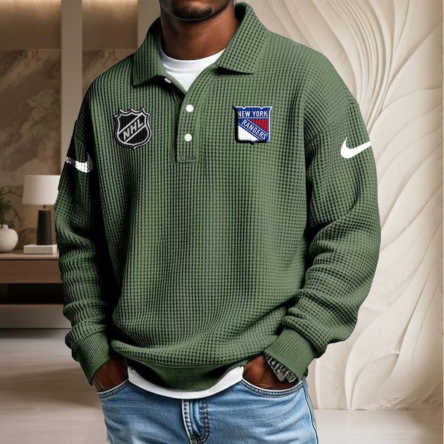 NHL x NYR Waffle Three Button Lapel Polo HLP HLPHUONG