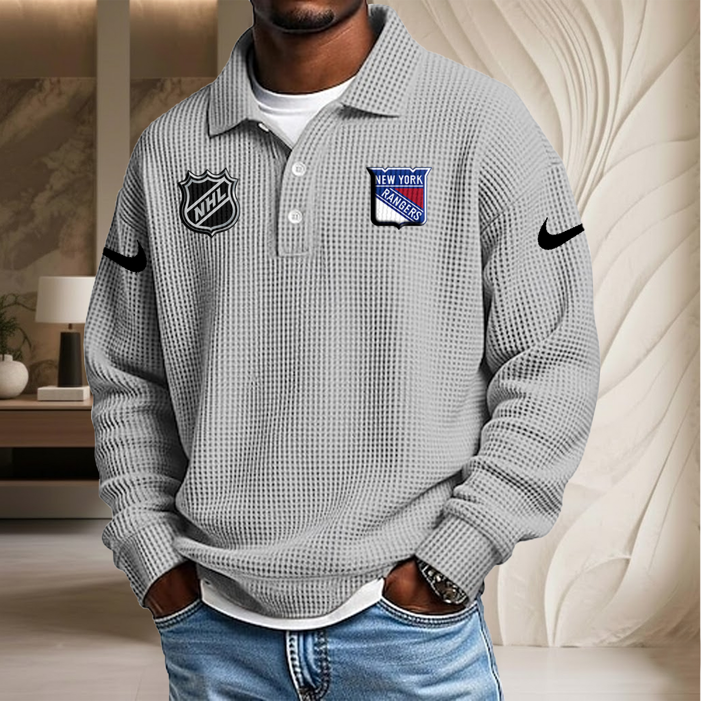 NHL x NYR Waffle Three Button Lapel Polo HLP HLPHUONG