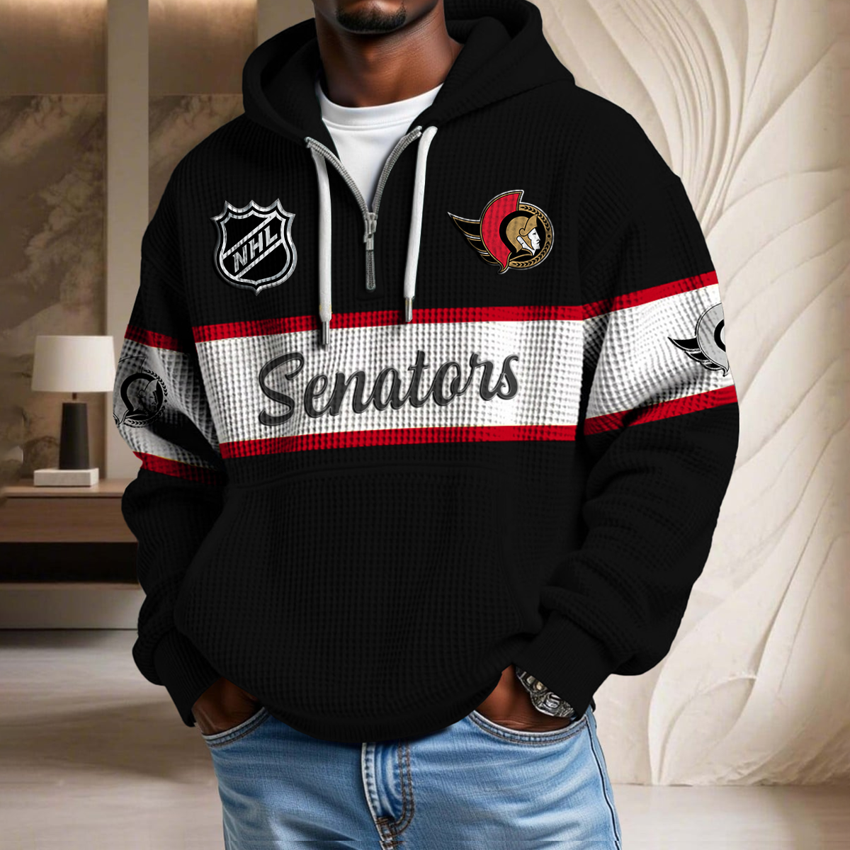 NHL x OS Hockey Team Waffle Half Zip Hoodie HLP HLPHUONG