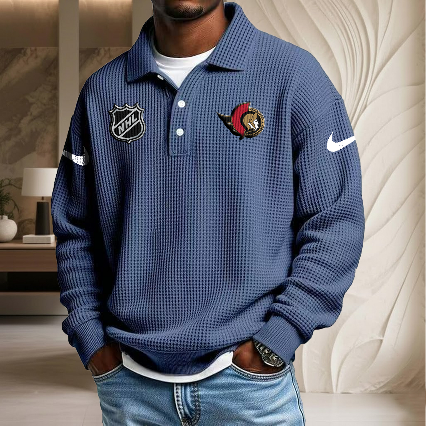 NHL x OTT Waffle Three Button Lapel Polo HLP HLPHUONG