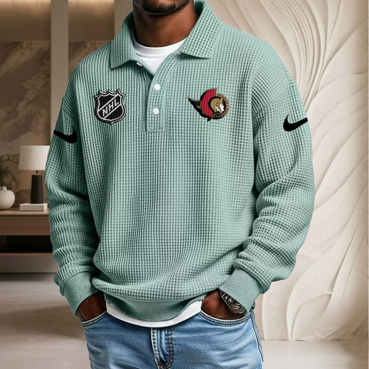 NHL x OTT Waffle Three Button Lapel Polo HLP HLPHUONG