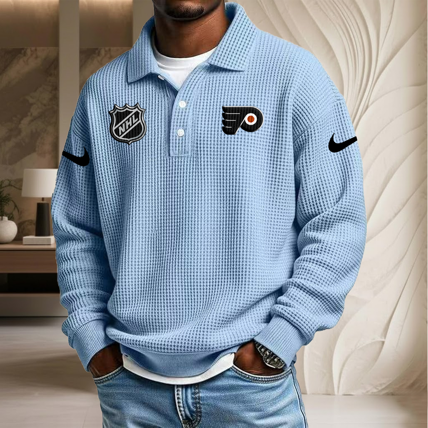 NHL x PHI Waffle Three Button Lapel Polo HLP HLPHUONG