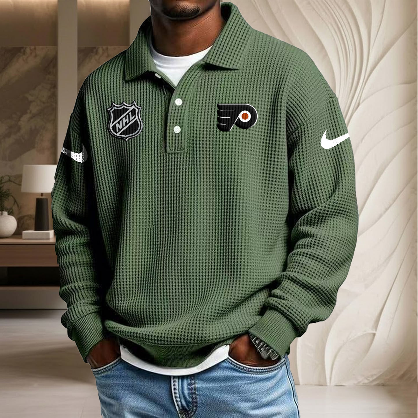 NHL x PHI Waffle Three Button Lapel Polo HLP HLPHUONG