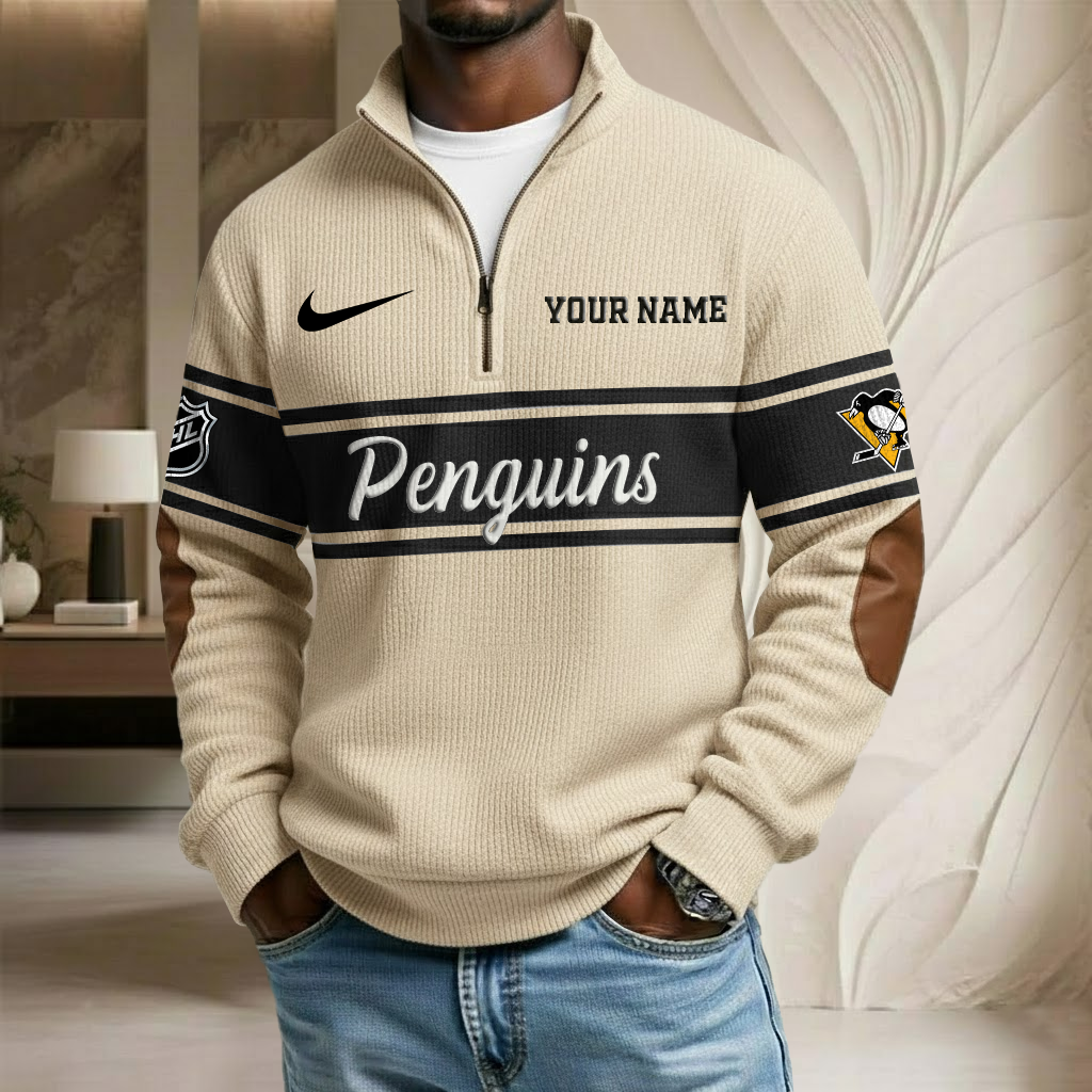 NHL x PIT Custom Name Stand Collar Half-zip Sweatshirt HLP HLPHUONG