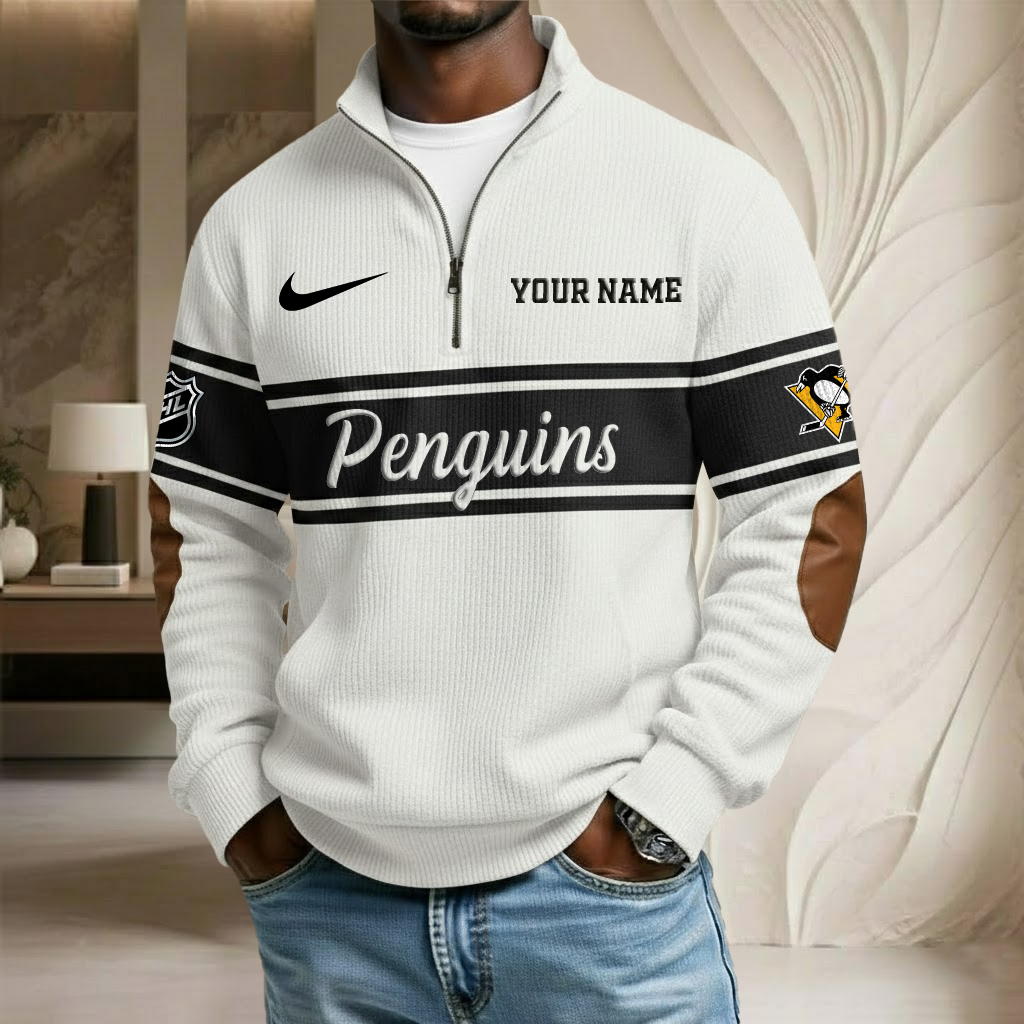 NHL x PIT Custom Name Stand Collar Half-zip Sweatshirt HLP HLPHUONG