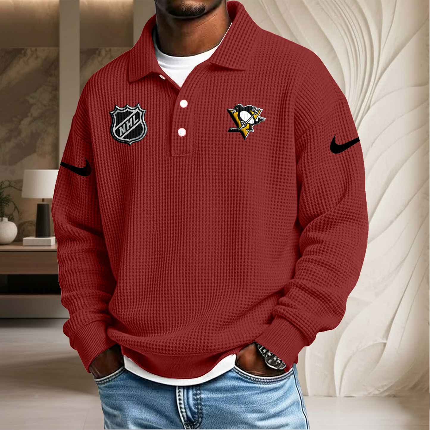 NHL x PIT Waffle Three Button Lapel Polo HLP HLPHUONG