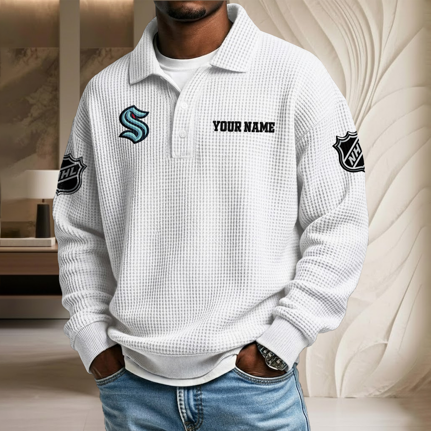 NHL x SEA Custom Name Waffle Three Button Lapel Polo HLP HLPHUONG
