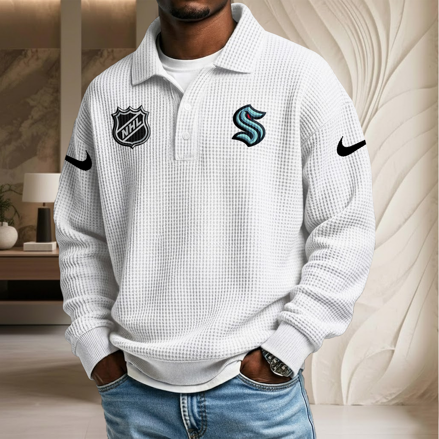 NHL x SEA Waffle Three Button Lapel Polo HLP HLPHUONG
