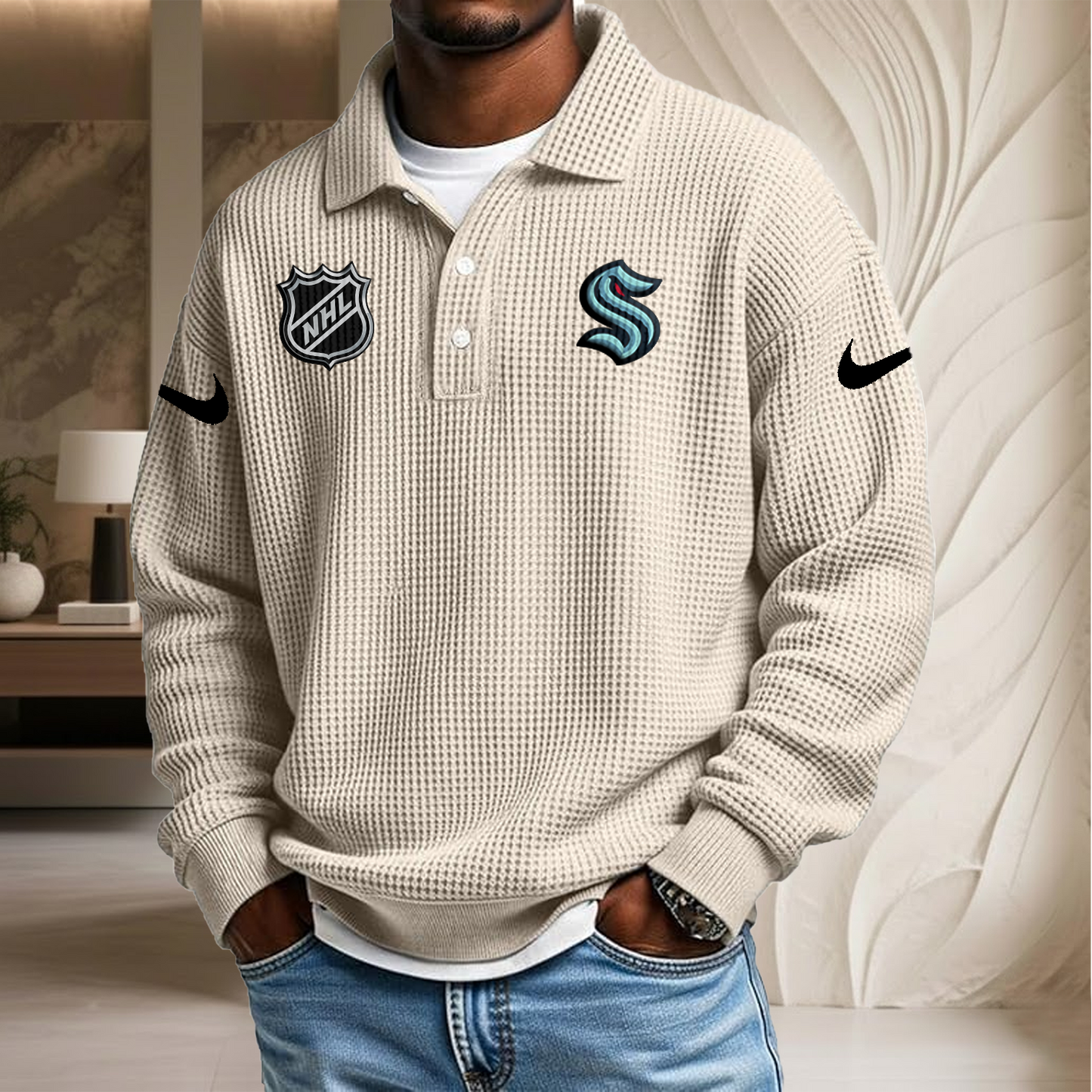 NHL x SEA Waffle Three Button Lapel Polo HLP HLPHUONG