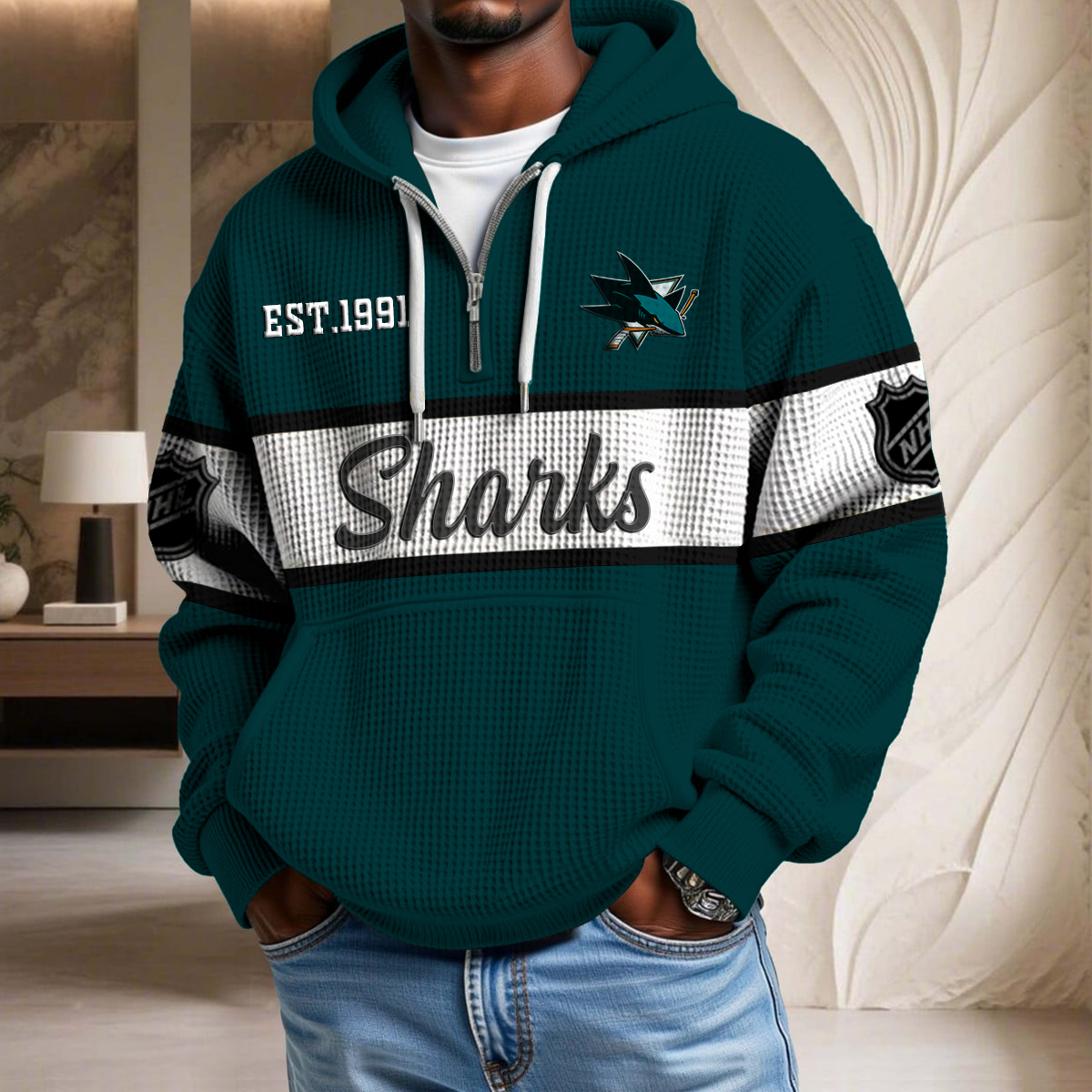 NHL x SJS EST Waffle Half Zip Hoodie HLP HLPHUONG