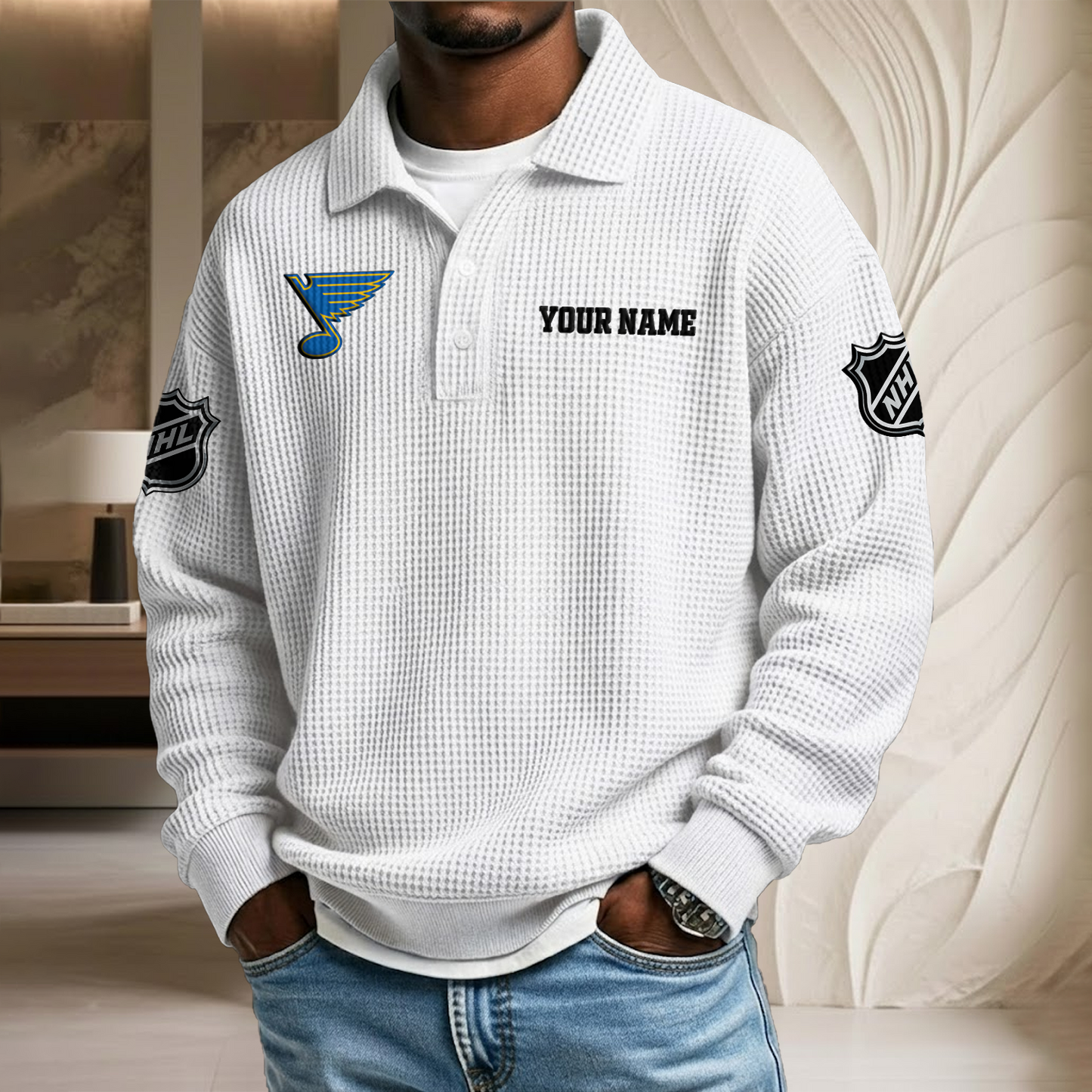 NHL x SL Custom Name Waffle Three Button Lapel Polo HLP HLPHUONG