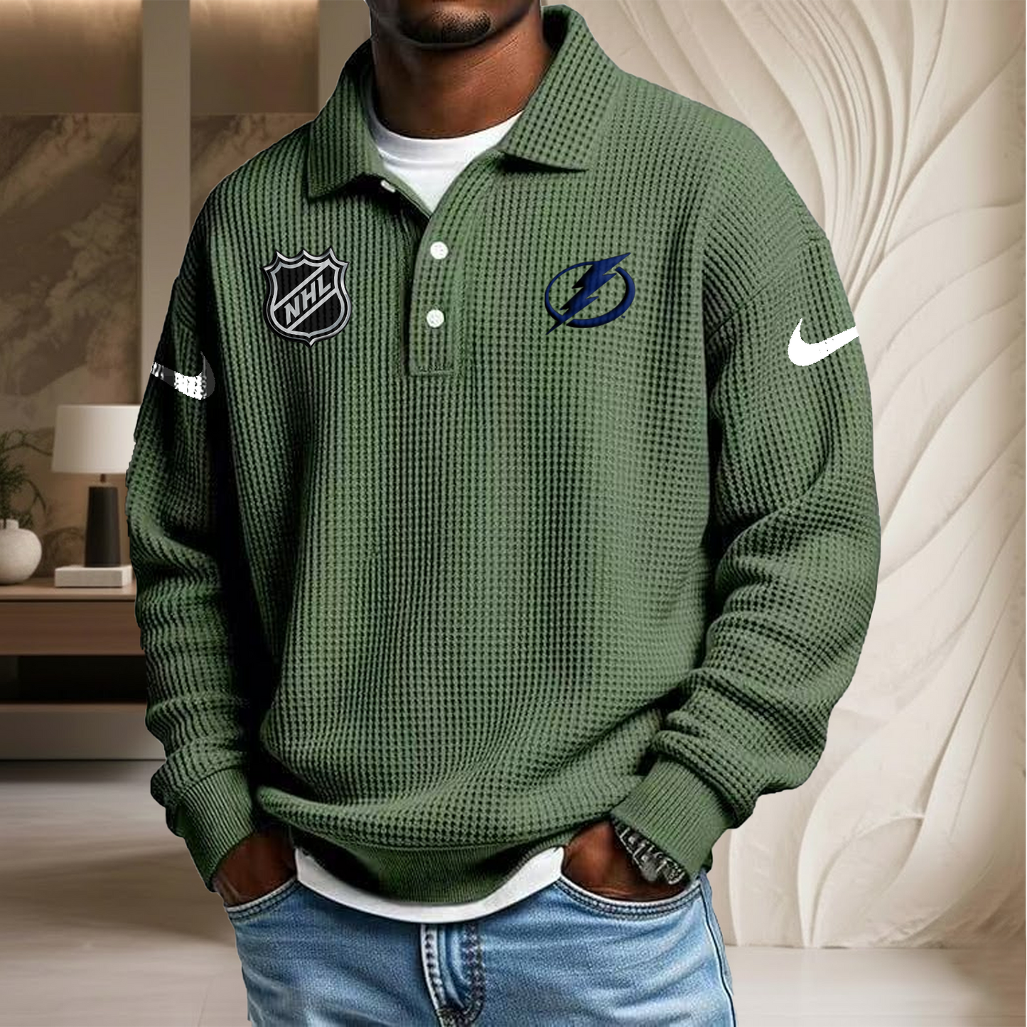 NHL x TB Waffle Three Button Lapel Polo HLP HLPHUONG