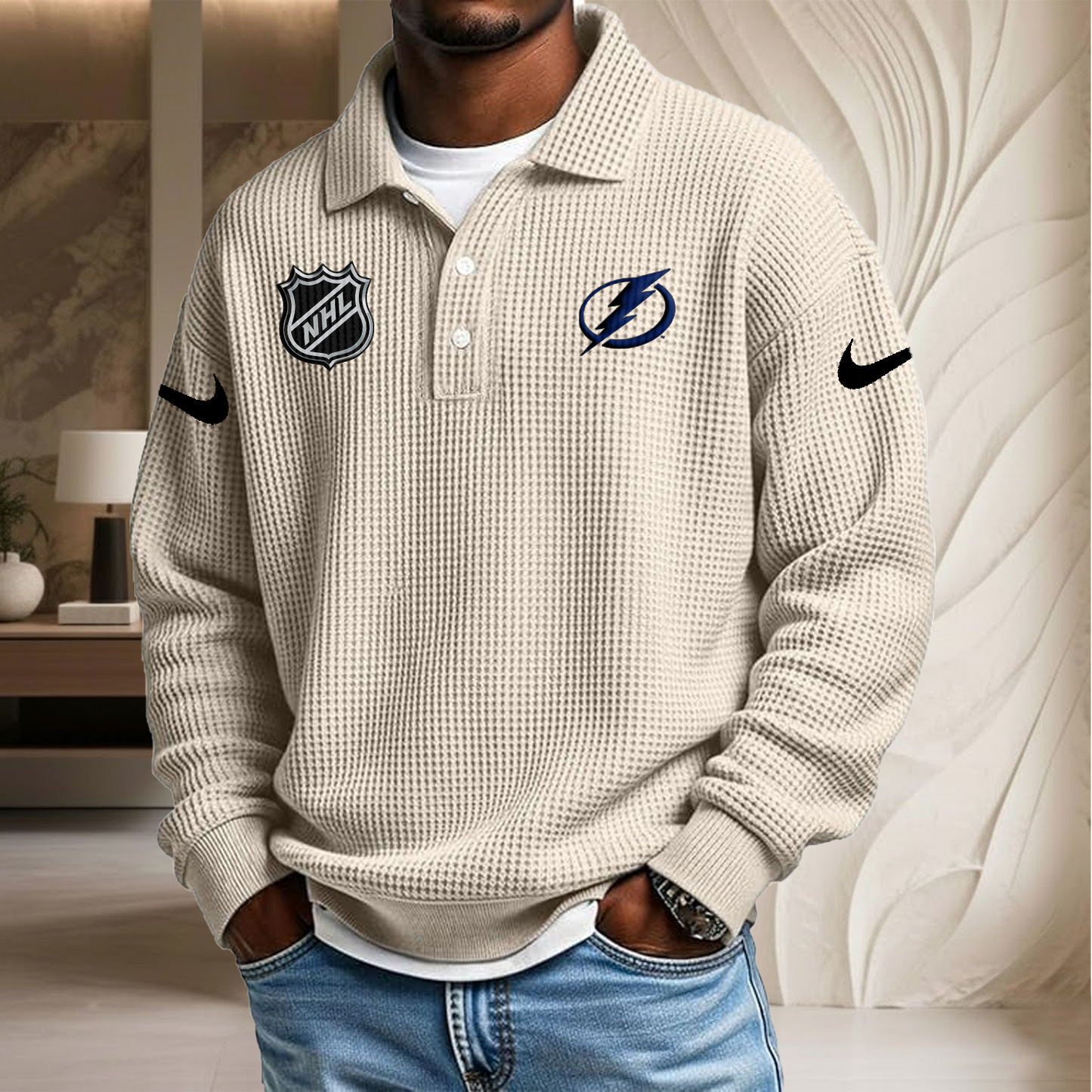 NHL x TB Waffle Three Button Lapel Polo HLP HLPHUONG