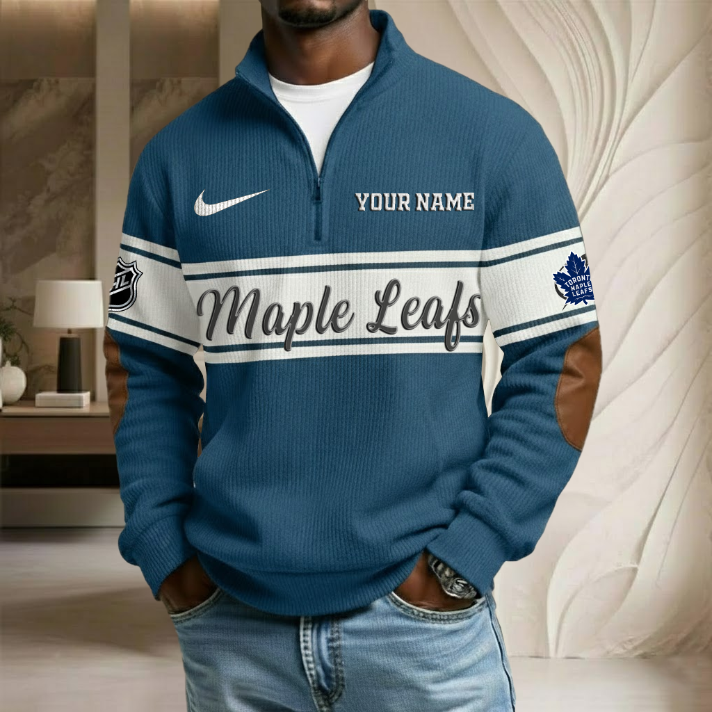 NHL x TOR Custom Name Stand Collar Half-zip Sweatshirt HLP HLPHUONG