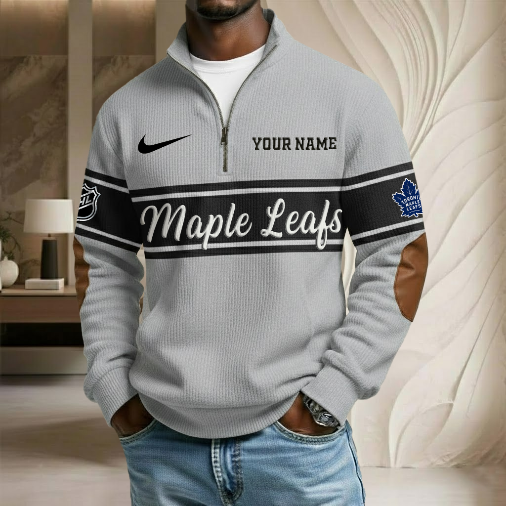 NHL x TOR Custom Name Stand Collar Half-zip Sweatshirt HLP HLPHUONG