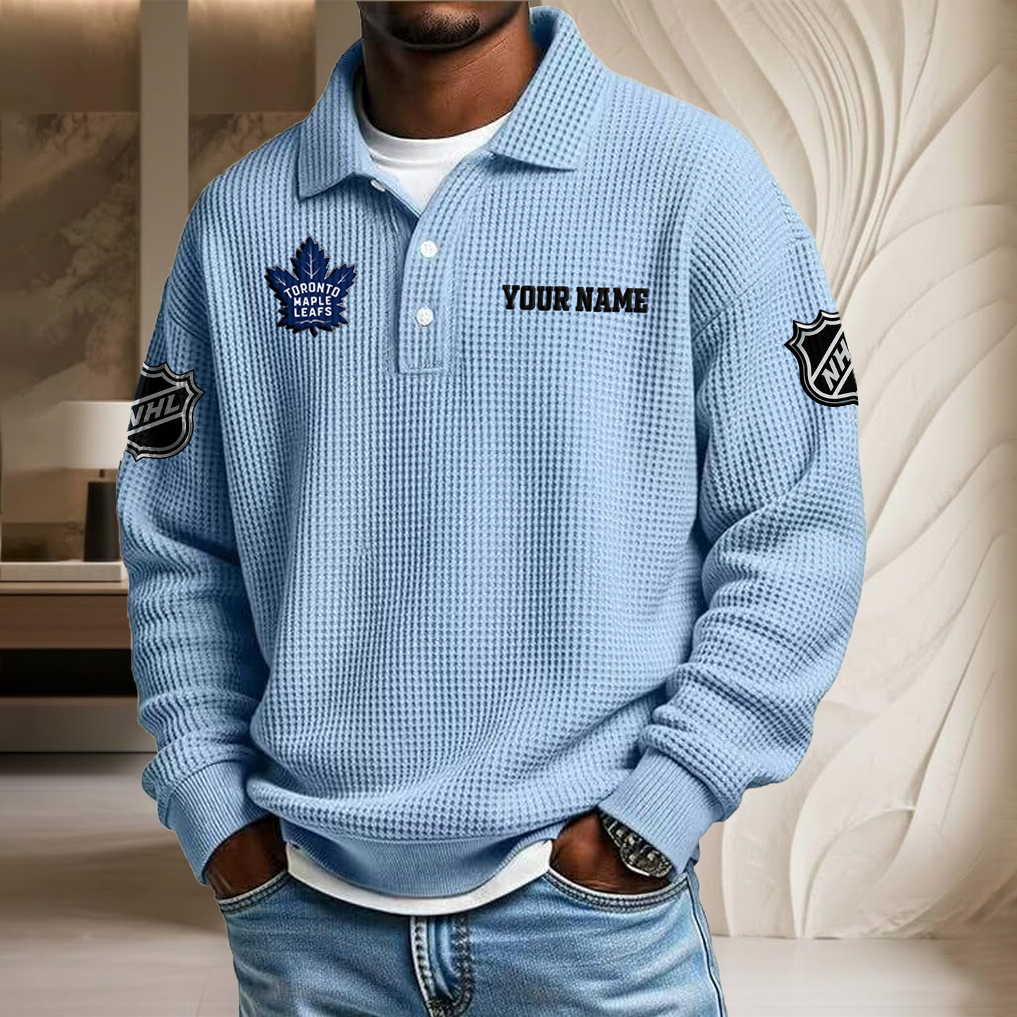 NHL x TOR Custom Name Waffle Three Button Lapel Polo HLP HLPHUONG